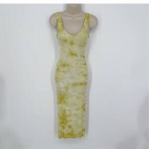 Enza Costa REVOLVE Tie-Dye Tank Dress Bodycon Silk Blend Size S Yellow White